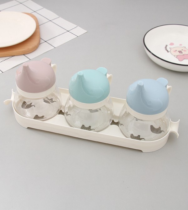 Cartoon Elephant Glass Condiment Dispenser Box Set