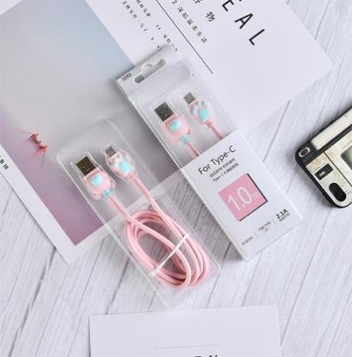 Cartoon Type-C Sync Charging Cable (Pink)