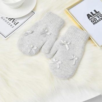[XVSPCP01528] Cashmere Gloves with Pearl and Bowknot for Children (Gray)