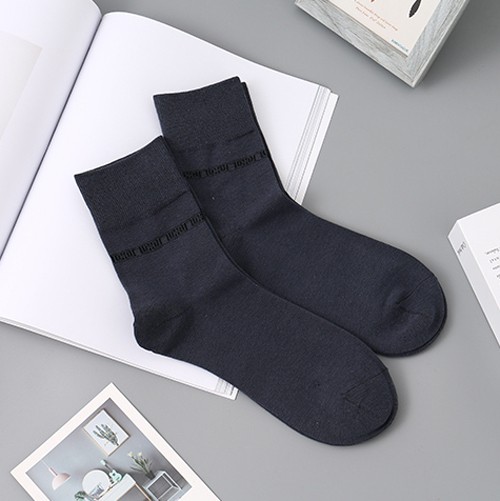 Casual Business Style Mid-Calf Socks for Men (2 Pairs)(Light Navy Blue)