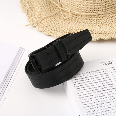 Retro Style Double-Pin Buckle PU Belt for Men (Black)