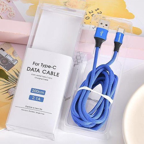 Cloth Jacket Type-C Sync Charging Cable (Blue)