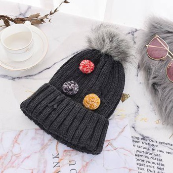 [XVSPH01652] Colorful Ball Knit Hat-Gray