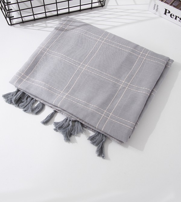 Elegance Solid Color Plaid Thin Scarf (Gray)