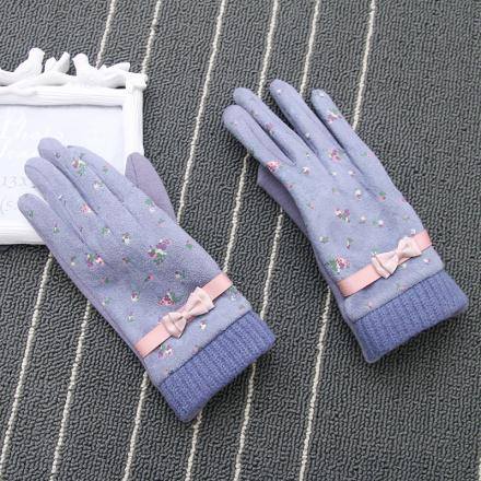 Floral Pattern Bowknot Gloves for Children-Blue