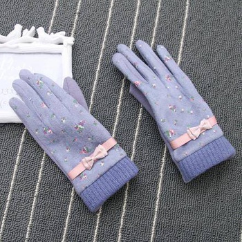[XVSPCP01536] Floral Pattern Bowknot Gloves for Children-Blue