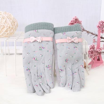 Floral Pattern Bowknot Gloves for Children-Green