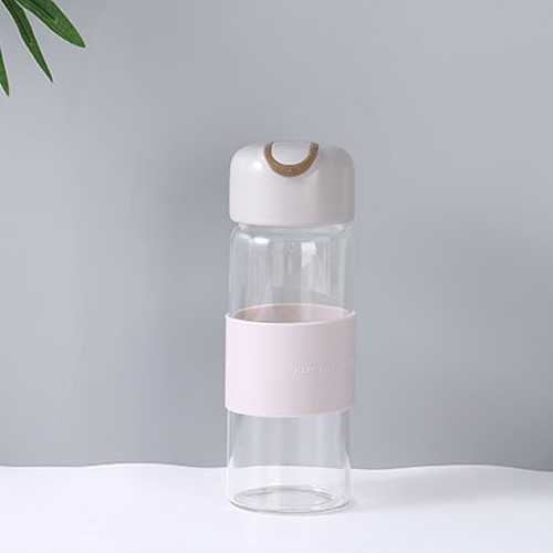 Glass Water Bottle with Anti-Scald Sleeve (Gray)