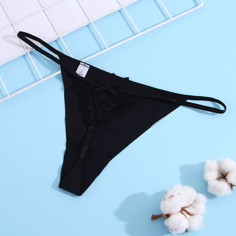 Sexy Low-waistline Thong for Ladies(Black) (L)