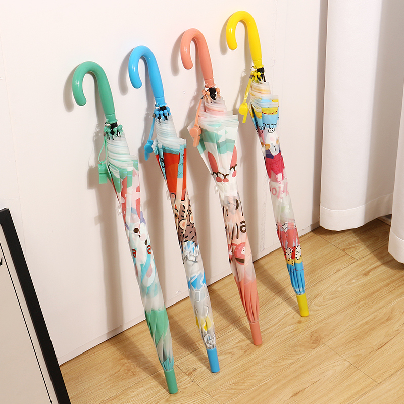 POE Series Lovely Cartoon Printing Long Handle Umbrella for Kids