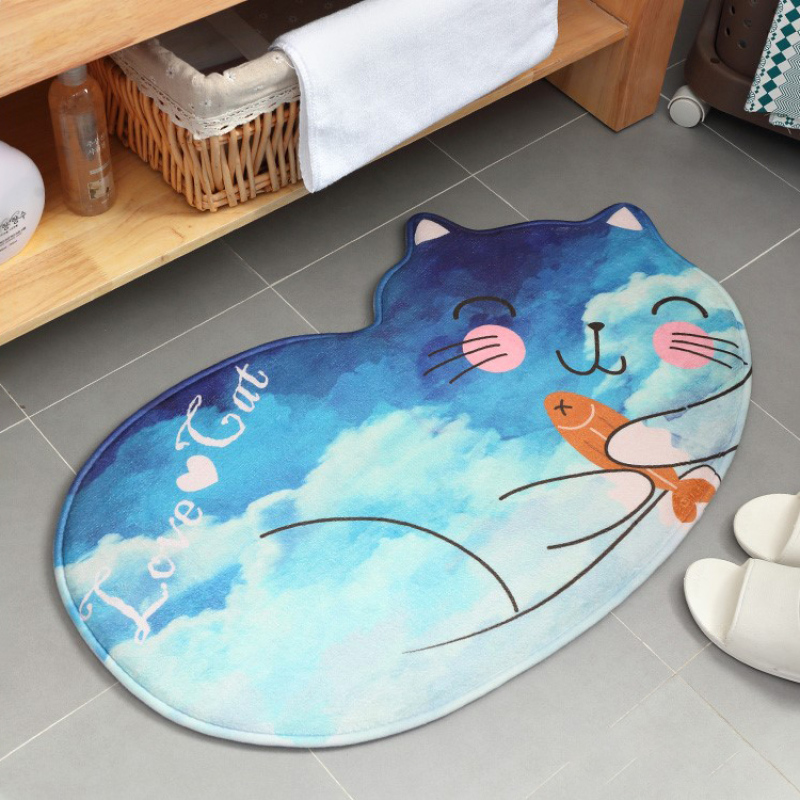 Flannel Sky Kitty Floor Mat (Blue)