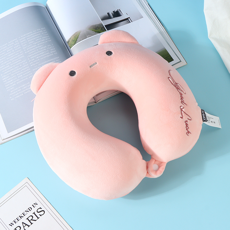 Memory Foam GOOD LUCK Cute U-Shaped Pillow (Pink)