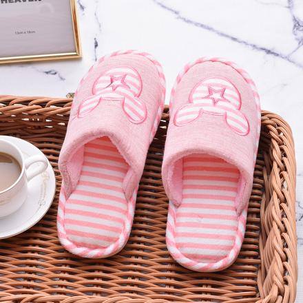 &quot;Happy Family&quot; Striped Closed Toe Slippers for Women(Pink)(36-37)