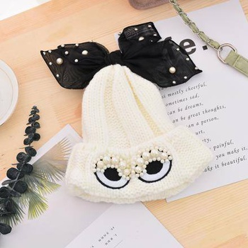 [XVSPH01657] Beautiful Eyes Knit Hat -white