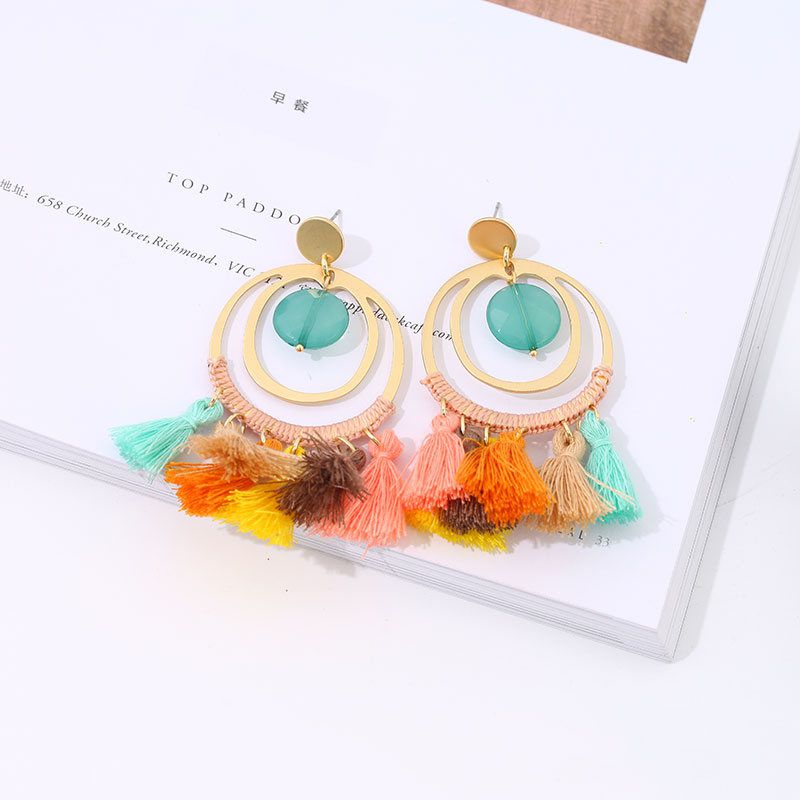 Bohemia Style Colorful Tassels Hoops Dangle Earrings