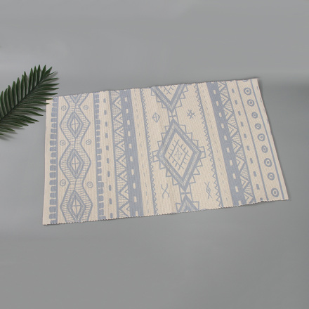 Polyester Cotton Blend Printed Floor Mat (Light Blue)