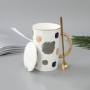 Simple Style Ceramic Mug with Golden Handle and Gilded Steel Spoon (Style B)