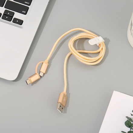 Stylish Braided Jacket 2-in-1 Sync Charging Cable for Android&amp;Type-C (Gold)