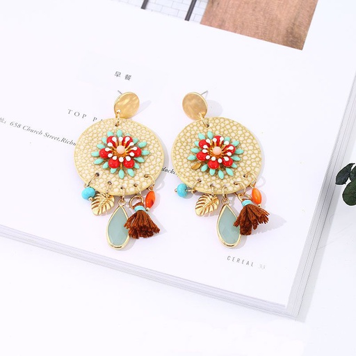 [XVFAJ00559] Colorful Floral Metal Dangle Earrings