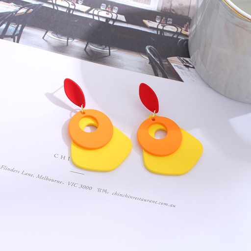 [XVFAJ00561] Colorful Geometry Round Disc Dangle Earrings