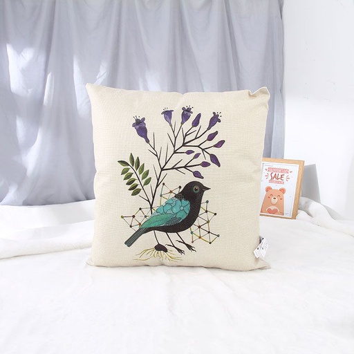 [XVHITP02424] Cotton Linen Throw Pillow (Bird&amp;Purple Flower)