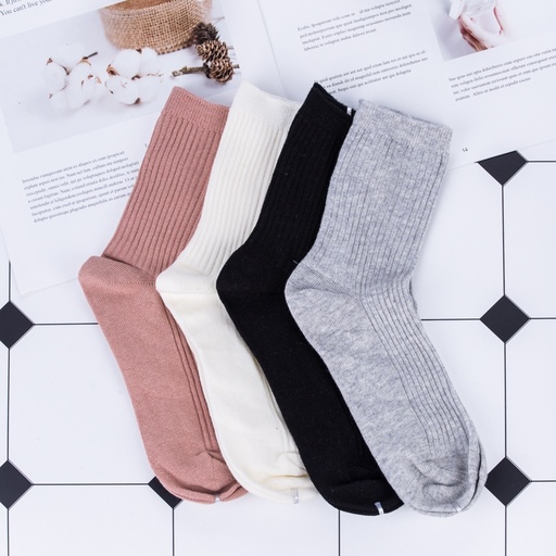 [XVSPS01748] Elegance Ribbing Mid-Calf Socks for Women (2 Pairs)