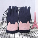 Embroidered Cat Head Gloves for Children-navy