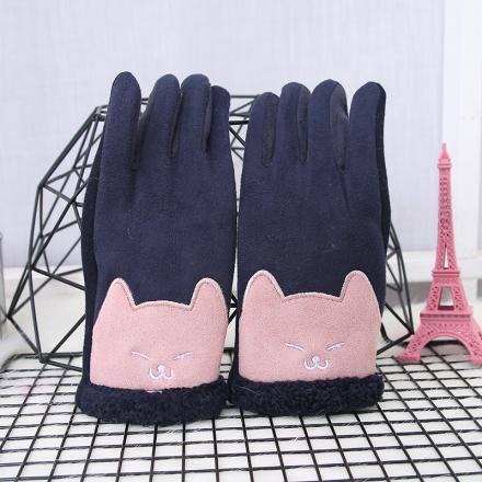 [XVSPCP01535] Embroidered Cat Head Gloves for Children-navy
