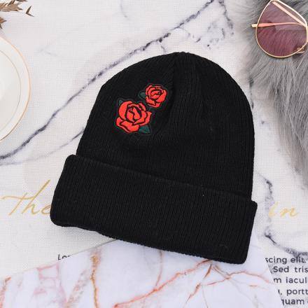 [XVSPH01661] Fashion Rose Knit Hat (Black)