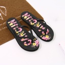 Floral Letters Print Flip Flops for Women (Black)(39/40)