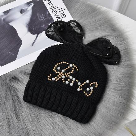 [XVSPH01662] Goddess Lace Knit Hat-black