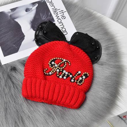 [XVSPH01663] Goddess Lace Knit Hat-red