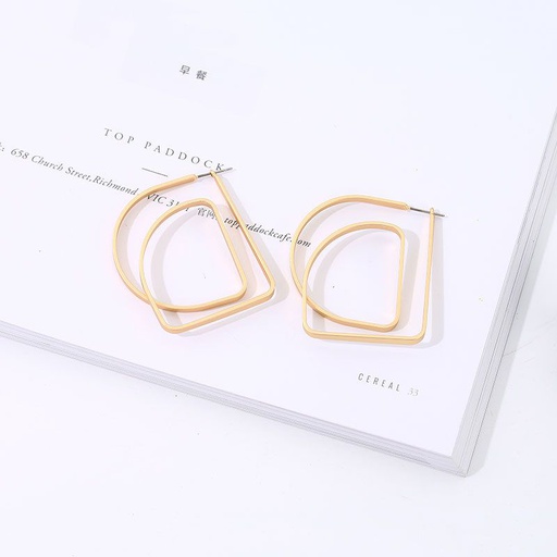 [XVFAJ00574] Golden Metal Geometry Element Earrings