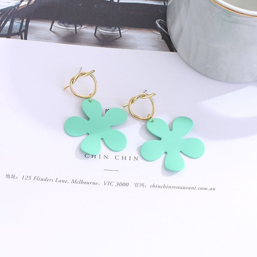 [XVFAJ00575] Green Flower Dangle Earrings