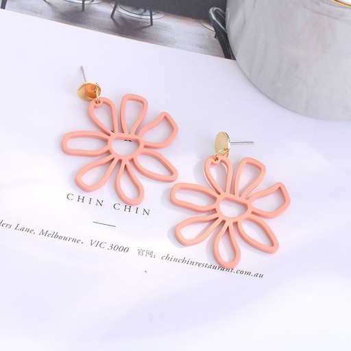 [XVFAJ00577] Hollowed-Out Pink Flower Earrings