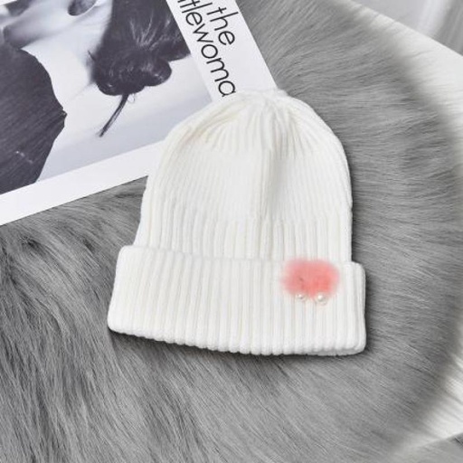 Interesting Hair Ball Knit Hat (White)