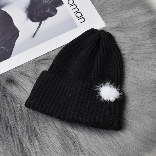 Interesting Hair Ball Knit Hat (Black)