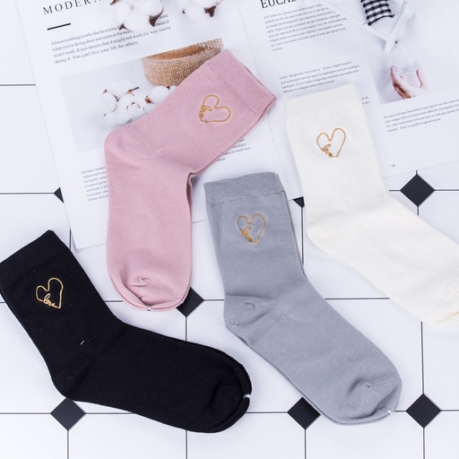 Loving-Heart Embroidery Mid-Calf Socks for Women (2 Pairs)