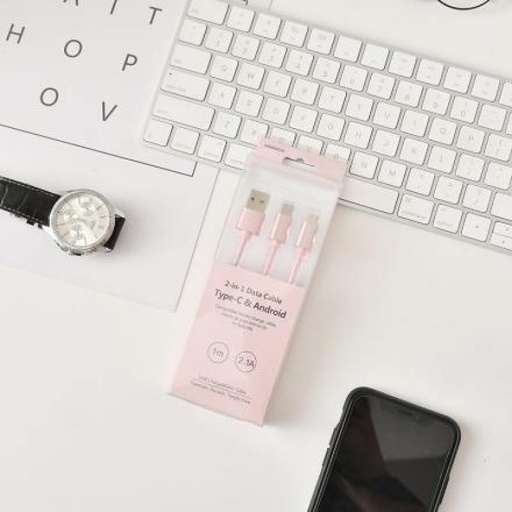 Type-C+Android 2-in-1 Data Charging Cable(Rose Gold)