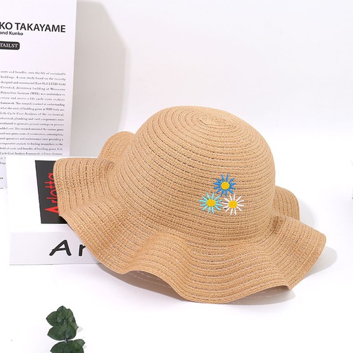 Wavy Brim Embroidery Sun Hat for Children (Apricot)