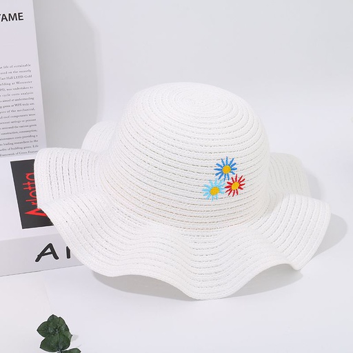 Wavy Brim Embroidery Sun Hat for Children (White)