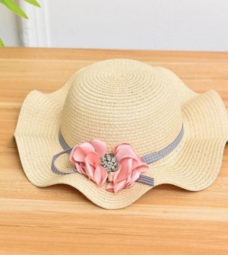 Wavy Brim Straw Hat for Children-Creamy White