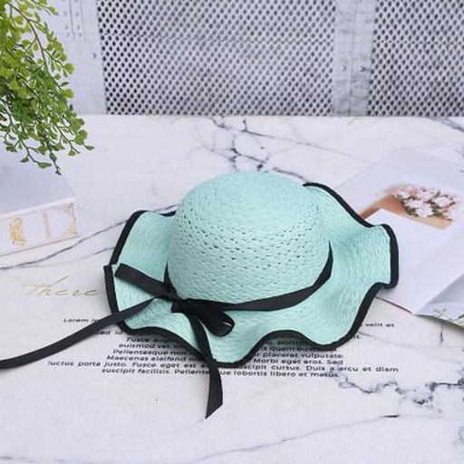 Wavy Brim Straw Sun Hat-Blue