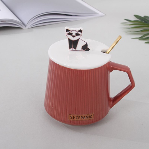 [XVHIC02470] Nordic Style Cartoon Panda Mug (Dark Red)