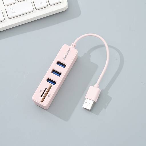 5-in-1 USB Hub with 3 USB 2.0 Ports and SD/TF Card Readers (Pink)