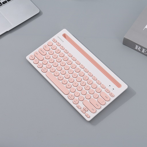 Stylish Wireless Keyboard With Holder For iPad/Mobile Phone (White+Pink)