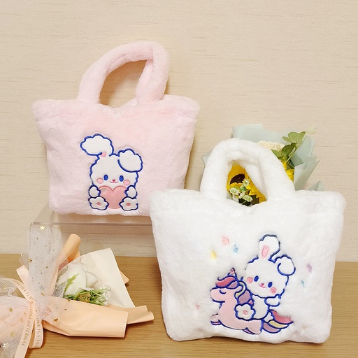 Lucky Bunny Embroidery Plush Tote Bag