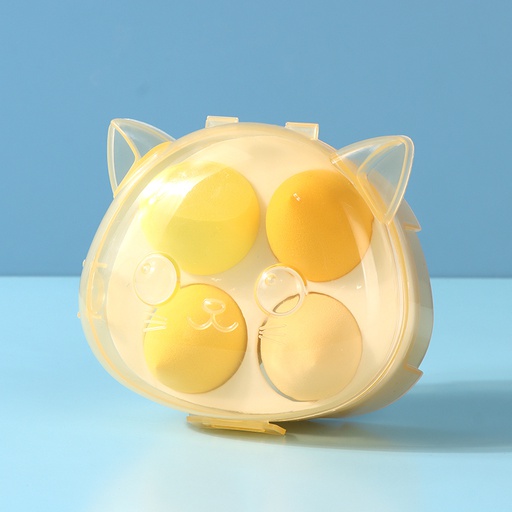 Beauty Blender with Cat Shaped Case (4 Pieces) (Yellow)