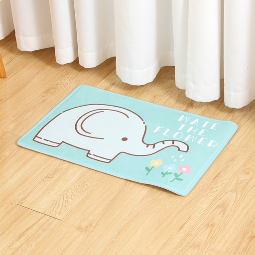 Elephant Watering Flower Flannel Floor Mat(Green)