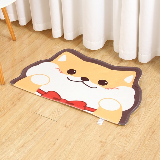 Holding Face Shiba Inu Flannel Floor Mat(Yellow)